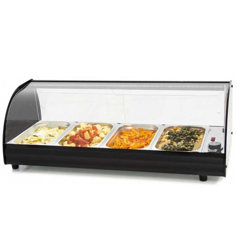 Vitrine chauffe-couvercle surface galbée 4 bacs GN 1/3 avec LED