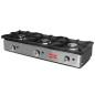 Industrial gas stove with 3 burner for catering. Professional tabletop kitchen for bar and restaurant.
