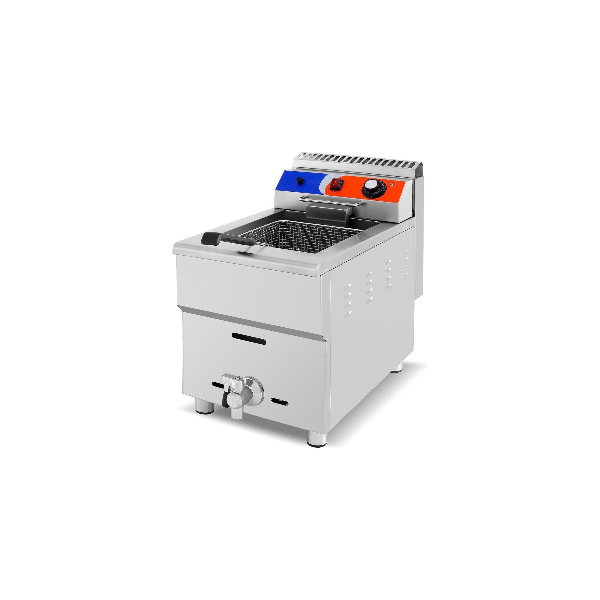 Friteuse à Gaz Professionnelle MBH 17 Litres - 12 KW, Acier Inoxydable, Robinet Vidange - Pour Restaurants Et Bars