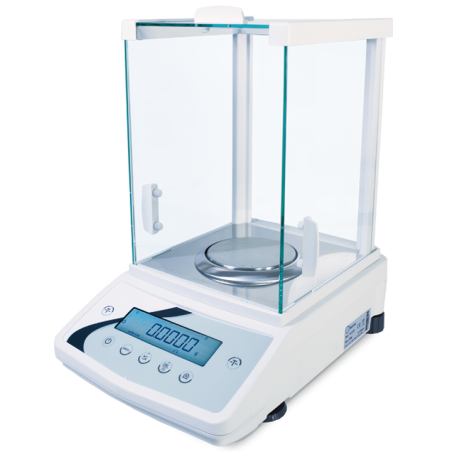 Balanza analítica de alta precisión profesional con capacidad de 220g y ø90mm para laboratorio químico y farmacéutica.