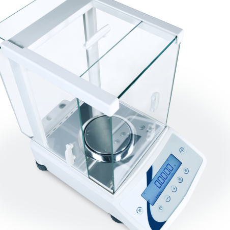 Balanza analítica de alta precisión profesional con capacidad de 220g y ø90mm para laboratorio químico y farmacéutica.