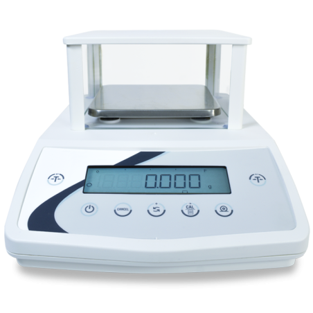 Balanza analítica de alta precisión profesional con capacidad de 1000g y 128x128mm para laboratorio químico y farmacéutica.
