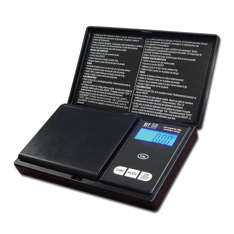 Balança petita per a butxaca de precisió 0.01 g professional amb capacitat de 50 g i 77x66 mm per a grow shop.