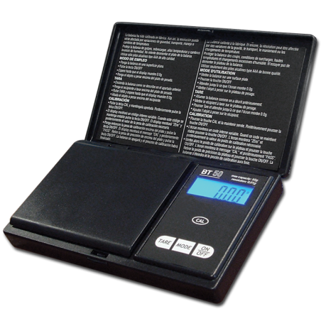 Balanza pequeña para bolsillo de precisión 0.01g profesional con capacidad de 50g y 77x66mm para grow shop.