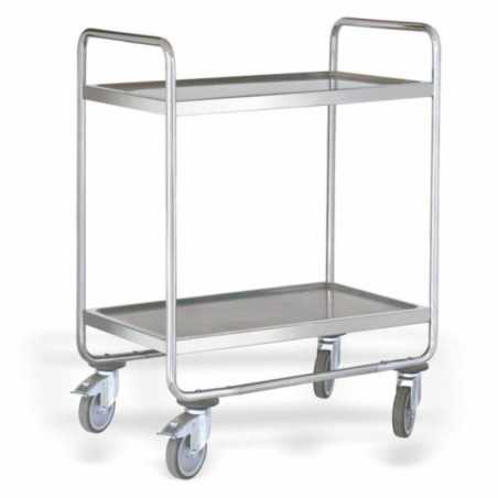 Carro de servicio desmontable profesional de acero inoxidable con 2 estantes 800x500.