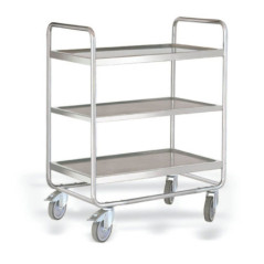 Carro de servicio desmontable profesional de acero inoxidable con 3 estantes 800x500.