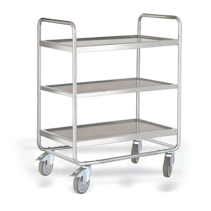 Carro de servei desmuntable professional d´acer inoxidable amb 3 prestatges 800x500.