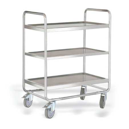 Carro de servicio desmontable profesional de acero inoxidable con 3 estantes 900x500.