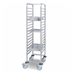 Professional service cart with 17 guides for GN 1/1 trays. Stainless steel service cart