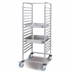 Professional service cart with 17 guides for GN 2/1 trays. Stainless steel service cart