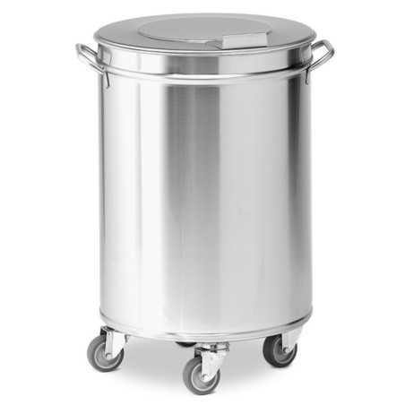 Stainless Steel Garbage Bin with Wheels, and 380 mm Diameter
