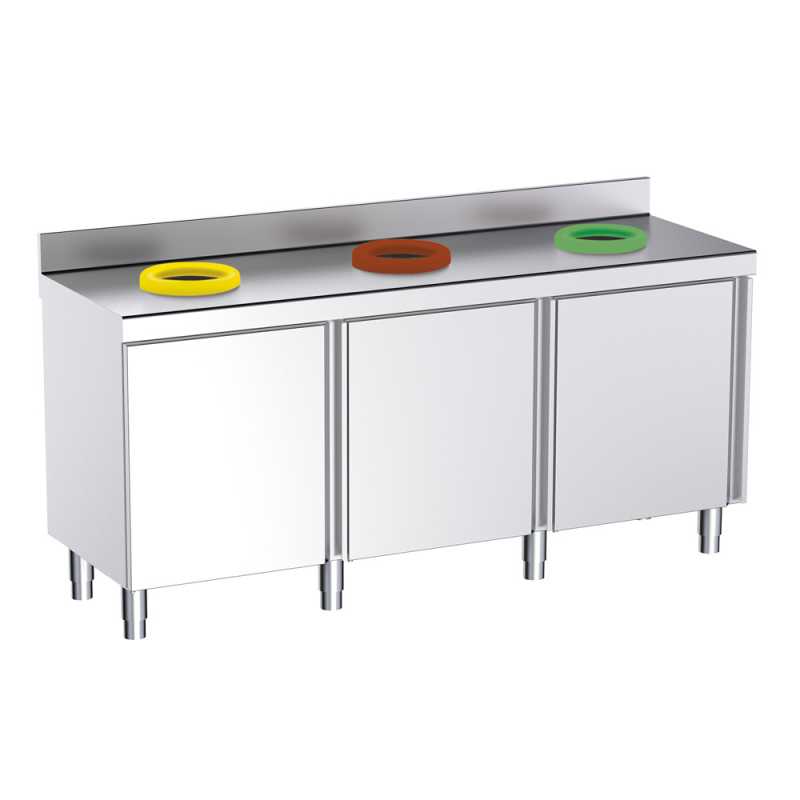 Meuble mural bas de recyclage professionnel avec 3 orifices