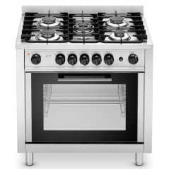 Industrial range with 5 gas burners and convection oven
