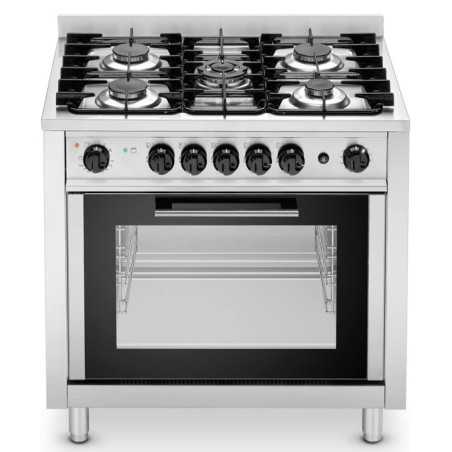 Industrial range with 5 gas burners and convection oven