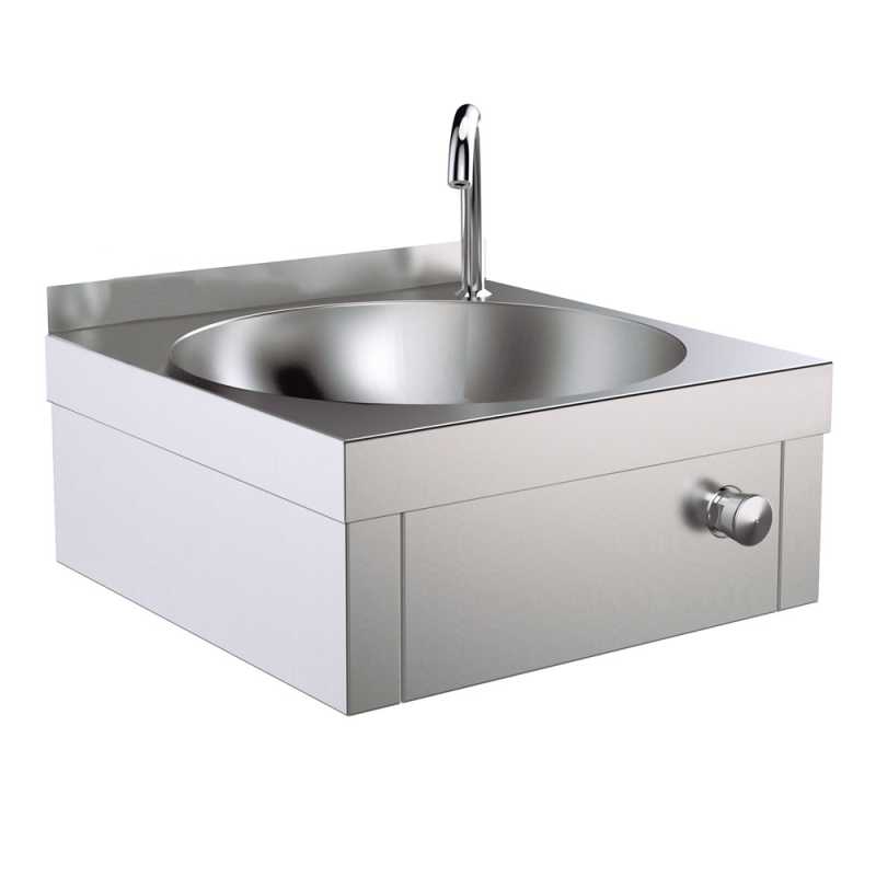 Professional Wall-Mounted Stainless Steel Sink 400 x 400 mm with Faucet, Swivel Spout, and Push Button