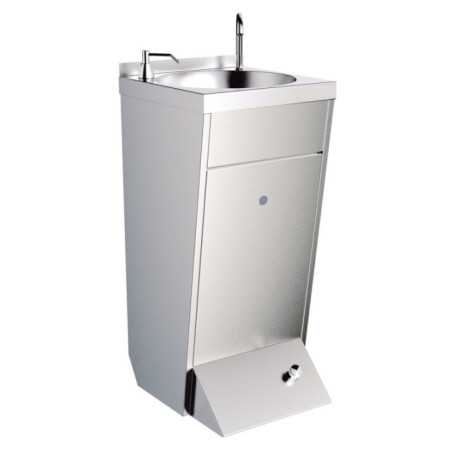 Professional Free-Standing Stainless Steel Sink with Faucet, Swivel Spout, Push Button, and Soap Dispenser