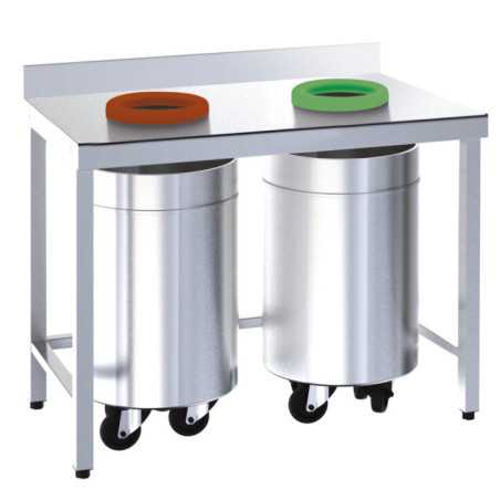 Mesa mural para reciclar con 2 orificios profesional de acero inoxidable