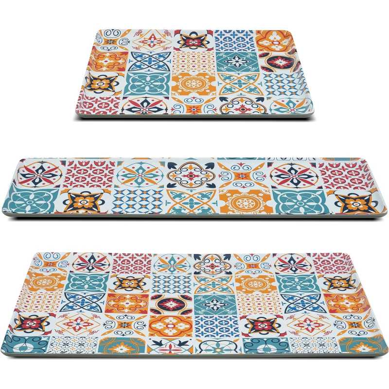 Set of 3 Serving Trays for Food Presentation - Melamine Tray Set with Colorful Mediterranean Design