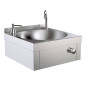 Lavabo mural professionnel en acier inoxydable de 400x400mm avec robinet, bec pivotant, bouton-poussoir et distributeur de savon