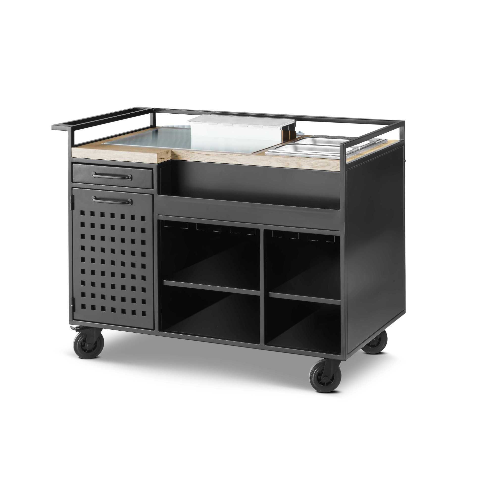 Carro Cocktail profesional con área de trabajo