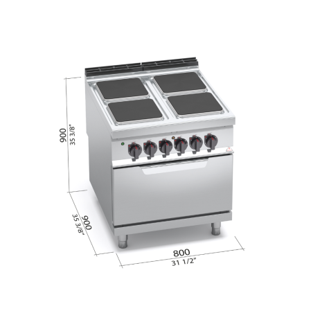 Cocina eléctrica de 4 fuegos MAXIMA 900 con Horno