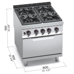 Cocina 4 fuegos a gas MAXIMA 900 con horno a gas GN 2/1