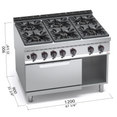 Cocina 6 fuegos a gas MAXIMA 900 con horno a gas GN 2/1