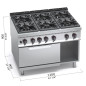 Cocina 6 fuegos a gas MAXIMA 900 con horno a gas GN 2/1