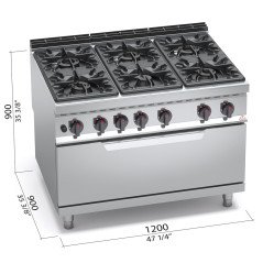 Cocina 6 fuegos a gas MAXIMA 900 con horno a gas 1045x530