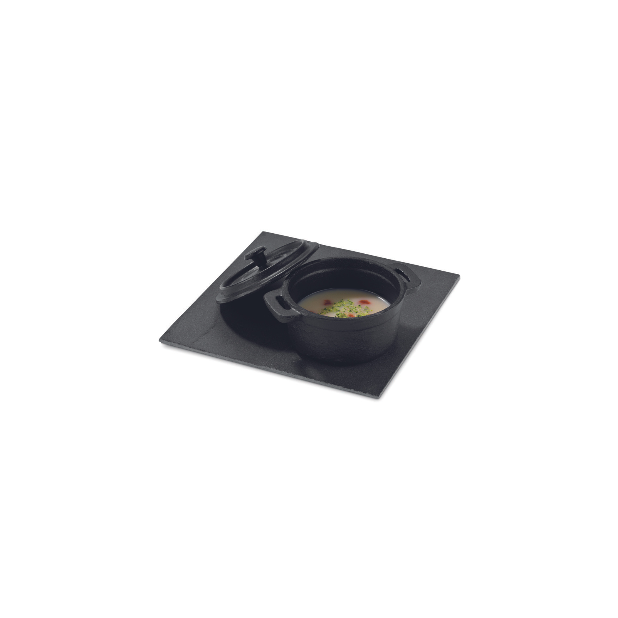 Mini cocotte avec couvercle pour la présentation d'aliments pour le four et le barbecue.