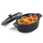 Mini font oval Alta amb tapa per presentar aliments per a forn i barbacoa Mini font oval Alta amb tapa per presentar aliments per a forn i barbacoa