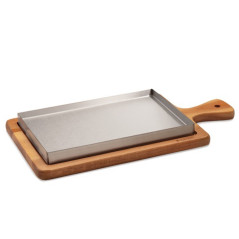 Stainless steel llauna trays with wooden tray with presentation handle