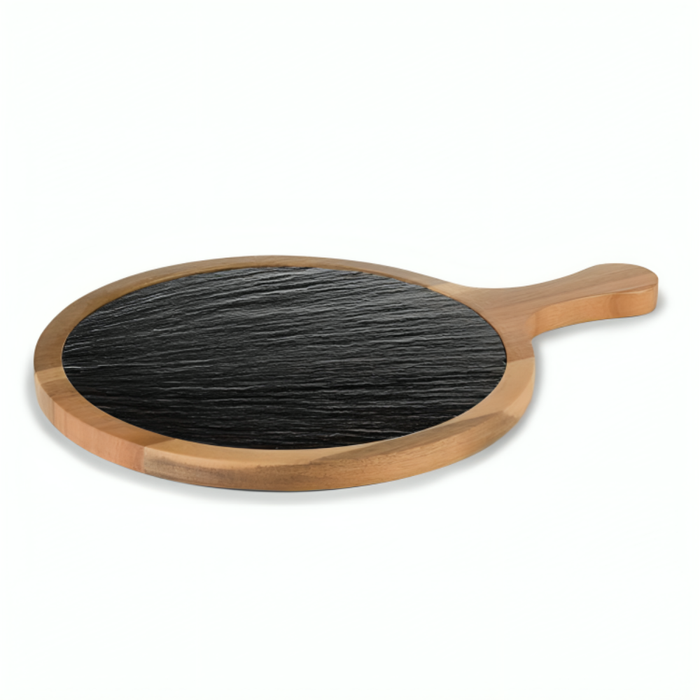 Slate and Acacia Round Wooden Board