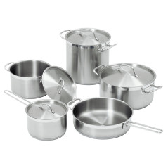 Set of 4 saucepans with lid and 1 professional stainless steel frying pan, 2 - 2.7 - 2.8 - 5.1 - 6.1 litres