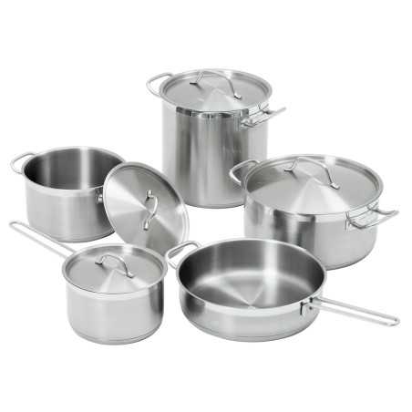 Set de 4 casseroles avec couvercle et 1 poêle à frire professionnelle en acier inoxydable, 2 - 2.7 - 2.8 - 5.1 - 6.1 litres