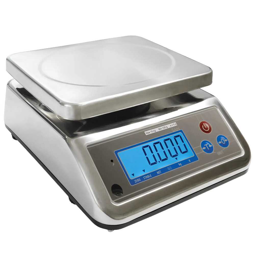 Professional legal metrology-verified scale with a 15 kg capacity and 230x190mm stainless steel platform.