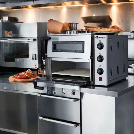 MBH - Matériel professionnel pour 2 pizzas grandes avec chauffe rapide jusqu’à 350 °C.