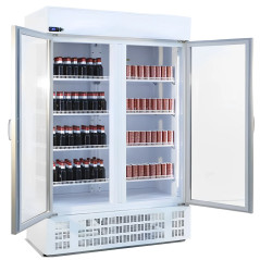 Réfrigérateur vitrine professionnel renforcé de 1012 L, avec deux portes.