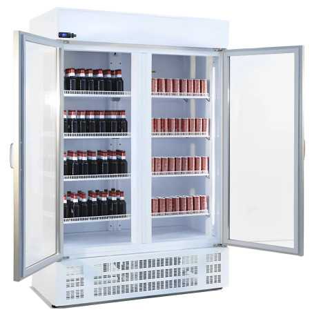 Réfrigérateur vitrine professionnel renforcé de 1012 L, avec deux portes.