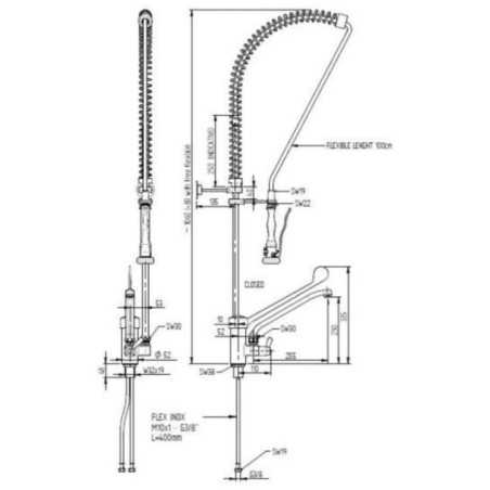 Stainless steel gerontological shower faucet, for wall, Outlet