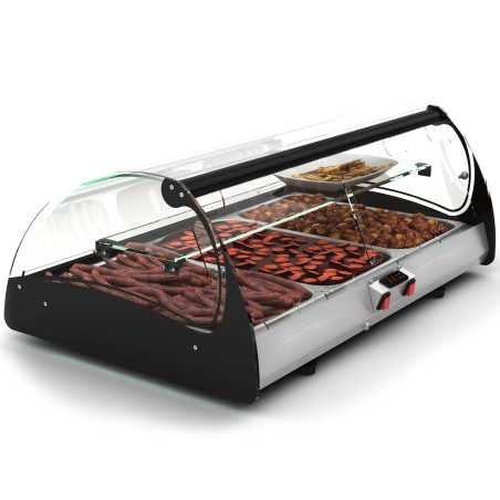 Vitrines chauffantes à tapas SPLENDID bain-marie en verre bombé