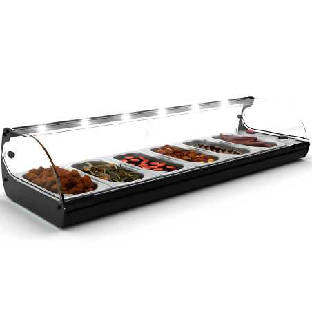 Hot tapas display cabinet with 6 GN 1/3 pans