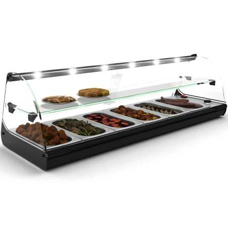 Vitrina escalfa tapes de 6 safates GN 1/3 amb prestatge