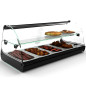 Professional heated tapas display case with shelf, 4 GN 1/3 trays in stainless steel