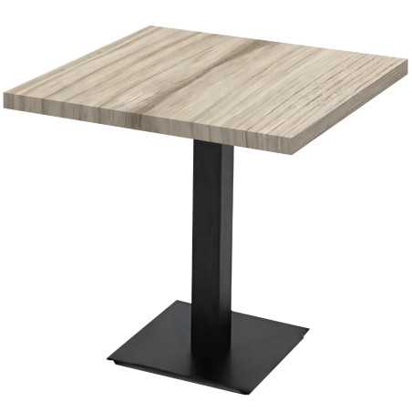 Mesas cuadradas de melamina con diferentes colores texturizados y medidas para interior - con base negra cuadrada