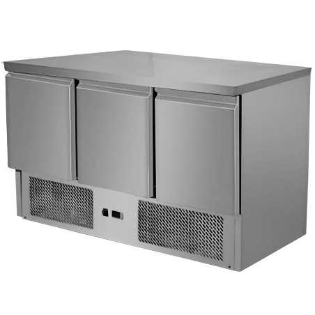 Table réfrigérée en acier inox 3 portes 260 litres profondeur 700mm sous comptoir