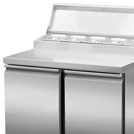 Mesa de preparación refrigerada de acero inoxidable 2 puertas 176 litros 900x700mm