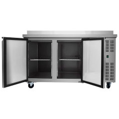Table réfrigérée industrielle en acier inox 2 portes profondeur 600mm et 260 litres