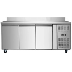 Table réfrigérée industrielle en acier inox 3 portes profondeur 600mm et 417 litres