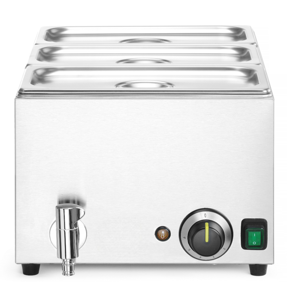 Bain-Marie avec Robinet de Vidange et 3 Bacs GN 1/3 avec Couvercle